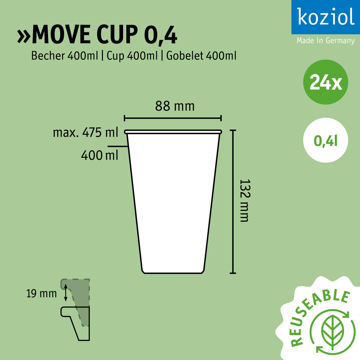 Movecup »MOVE CUP 0.4 in a set of 24 – koziol - sustainable food solutions